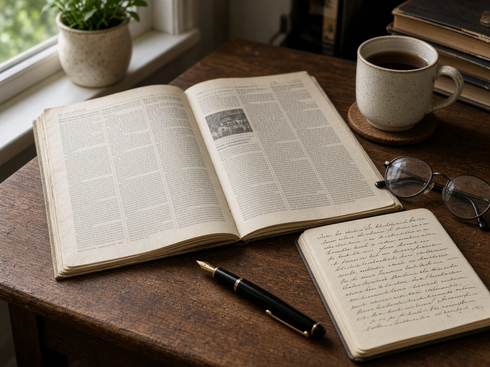 Open UK newspapers on a reporter's desk